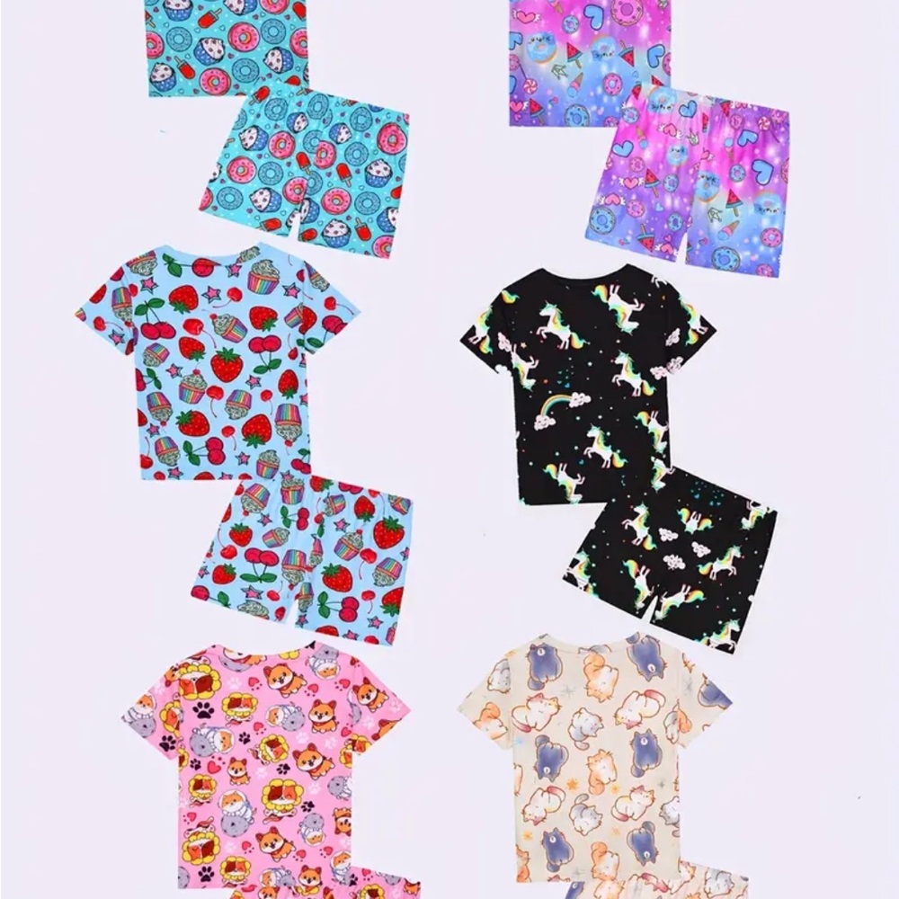 Blue and Pink Pajama 6 piece Sets with Playful Patterns
